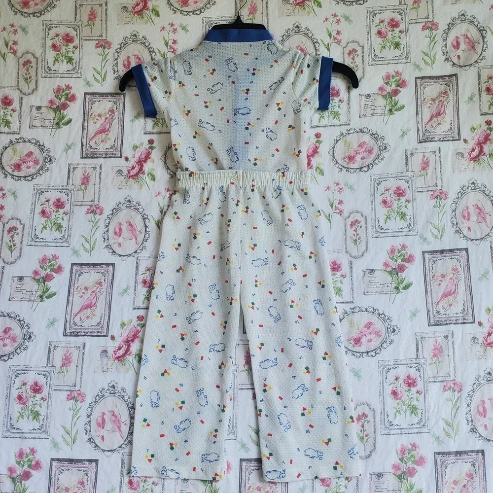 Vintage Carter's Baby 4T Pajama Set Made in USA White Blue Hippo Print Romper